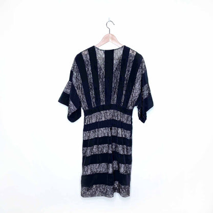 bcbg harbor black nude silk lace combination kimono dress - size xs