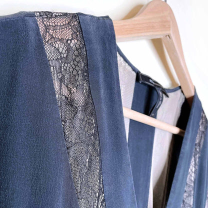 bcbg harbor black nude silk lace combination kimono dress - size xs