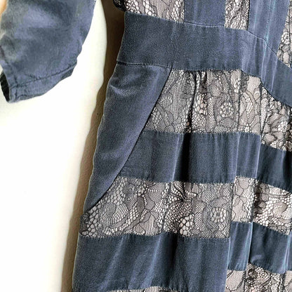 bcbg harbor black nude silk lace combination kimono dress - size xs