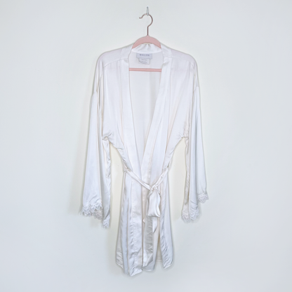 bhldn matine robe in ivory satin with lace trim - medium