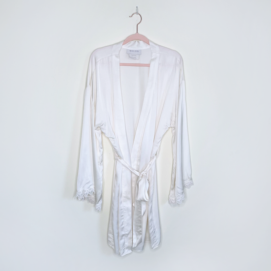 bhldn matine robe in ivory satin with lace trim - medium