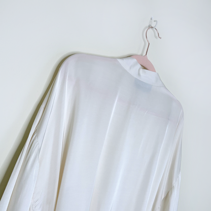 bhldn matine robe in ivory satin with lace trim - medium