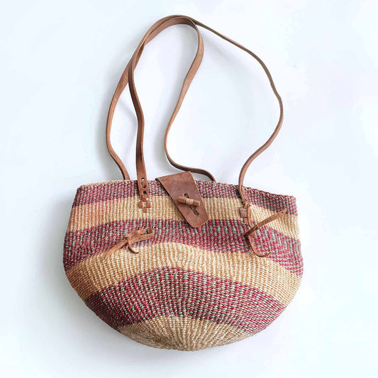 vintage handmade striped sisal market beach bag