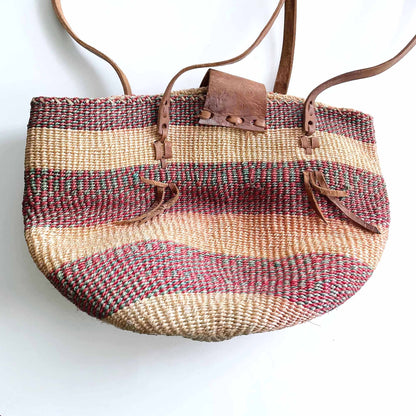 vintage handmade striped sisal market beach bag