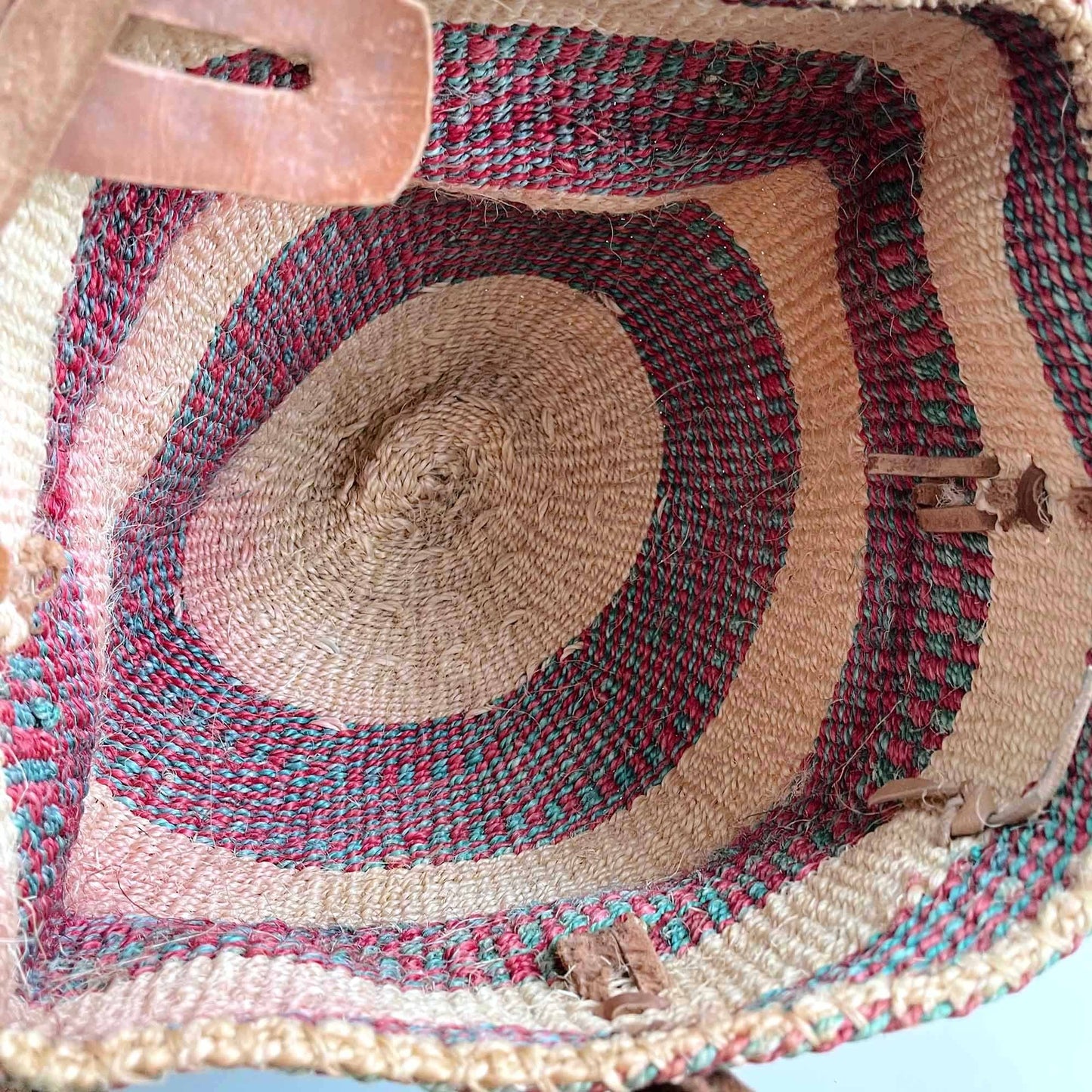 vintage handmade striped sisal market beach bag