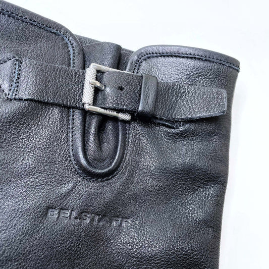 belstaff black leather mid-calf buckle biker boots - size 37