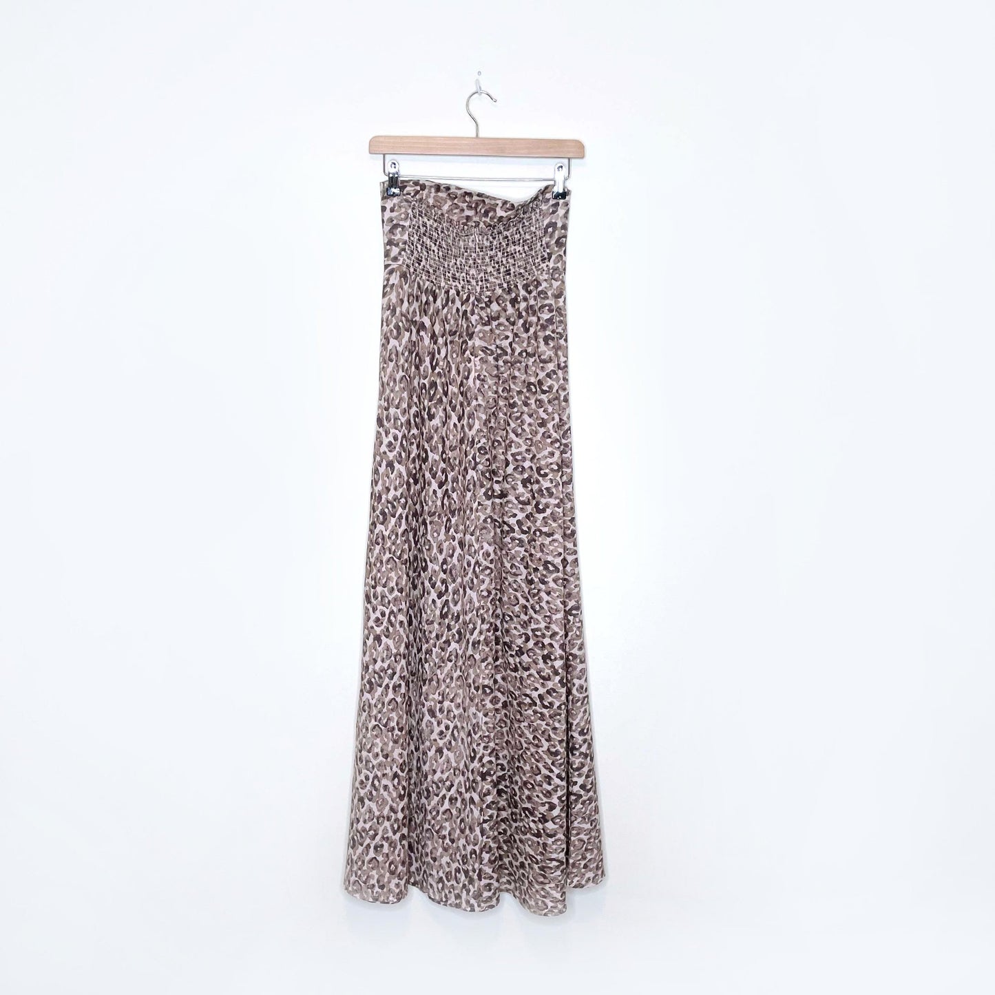 carolina belle linen-blend strapless full length leopard print dress - size small