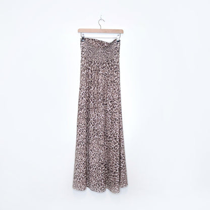 carolina belle linen-blend strapless full length leopard print dress - size small