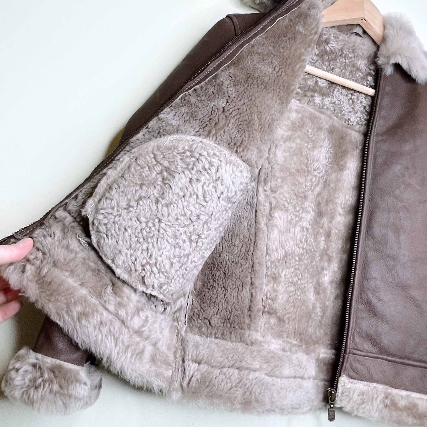 belstaff short brown shearling jacket - size small