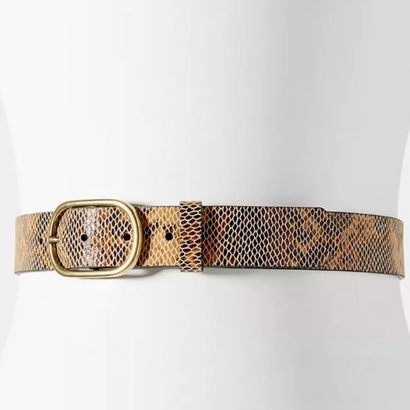 anthropologie leather snakeskin belt - 36" (xs)