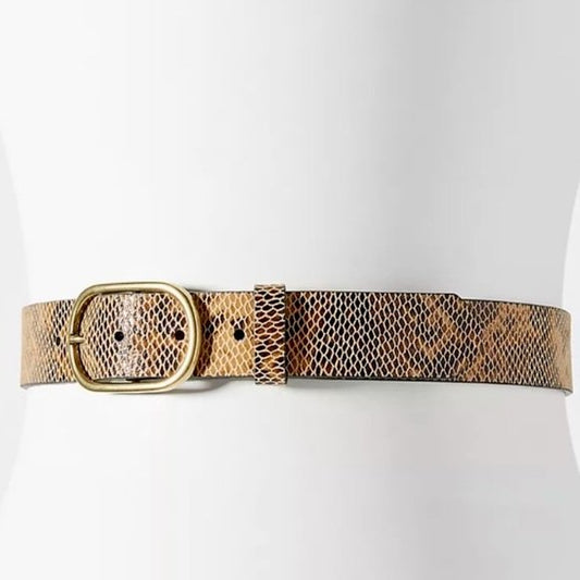 anthropologie leather snakeskin belt - 36" (xs)