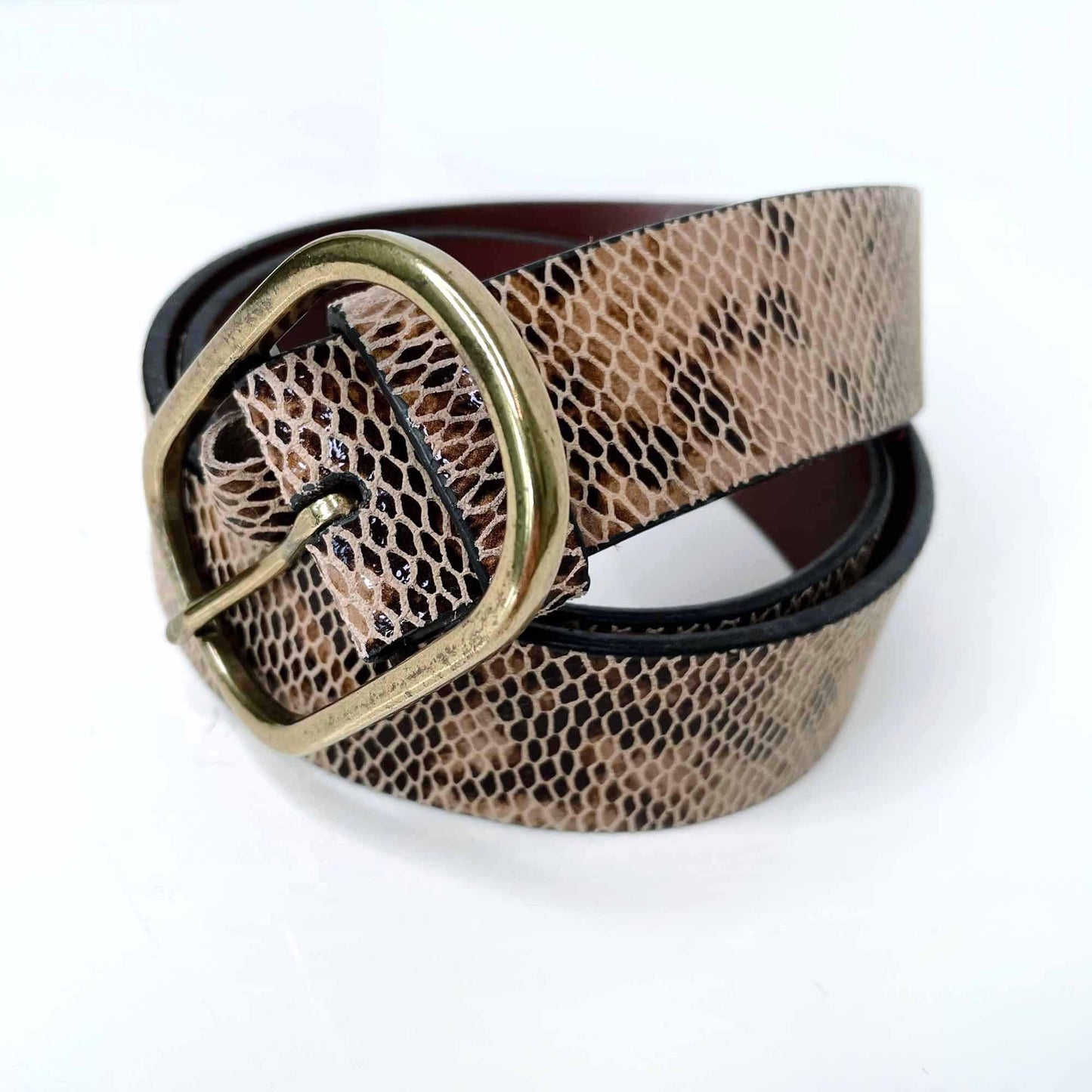 anthropologie leather snakeskin belt - 36" (xs)
