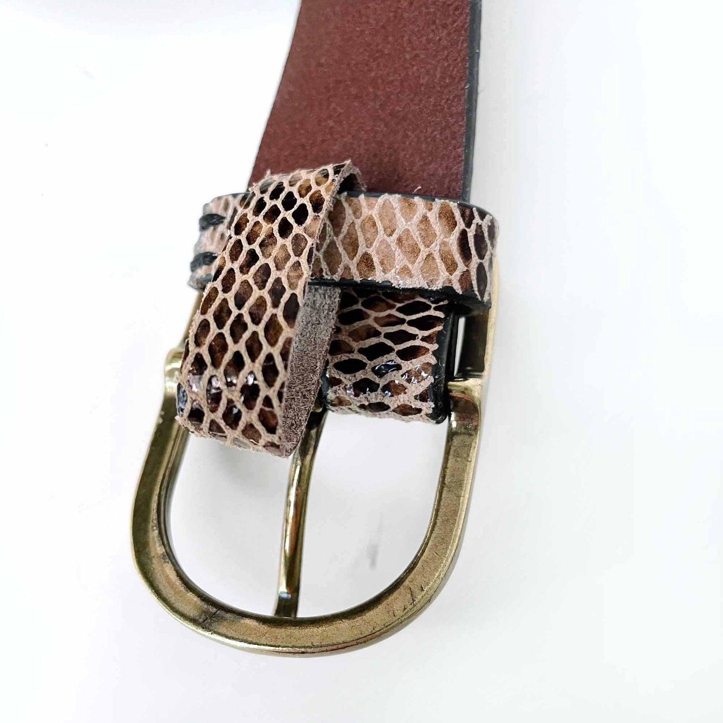 anthropologie leather snakeskin belt - 36" (xs)