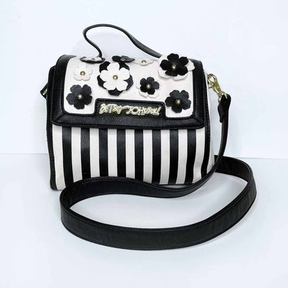 betsey johnson flower decal striped accordion crossbody