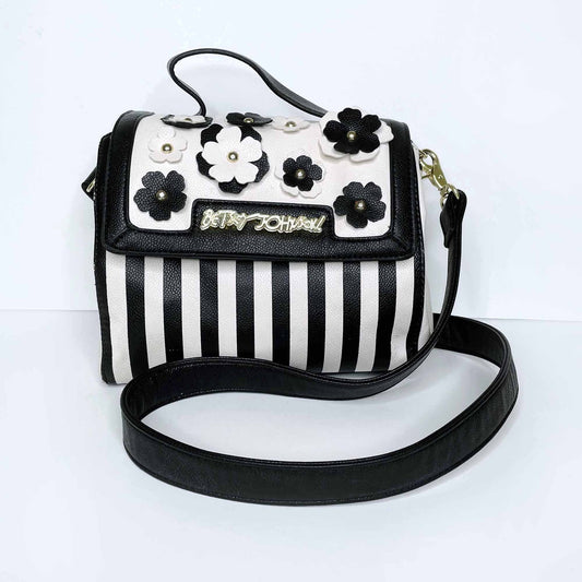 betsey johnson flower decal striped accordion crossbody