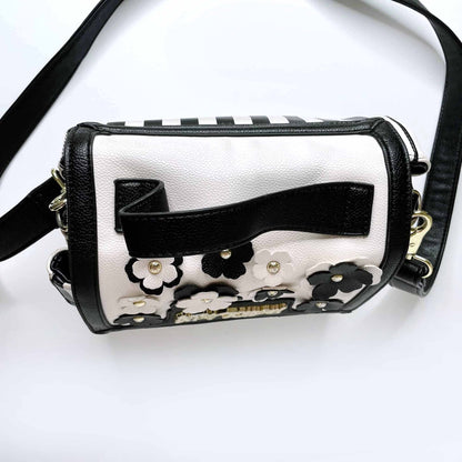 betsey johnson flower decal striped accordion crossbody