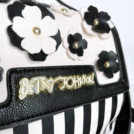 betsey johnson flower decal striped accordion crossbody