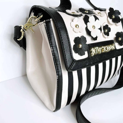 betsey johnson flower decal striped accordion crossbody