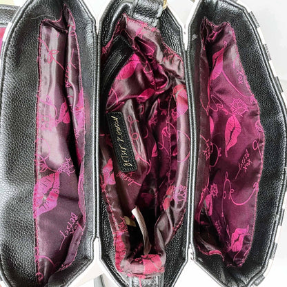 betsey johnson flower decal striped accordion crossbody