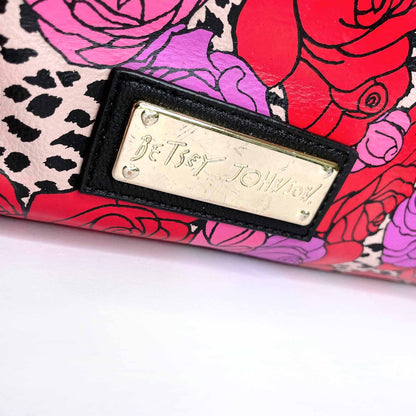 betsey johnson vegan leather rose leopard boston handbag