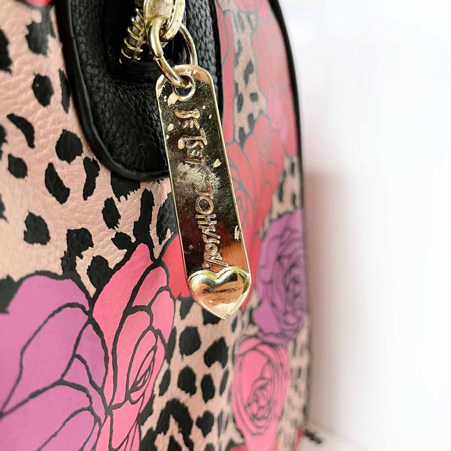 betsey johnson vegan leather rose leopard boston handbag