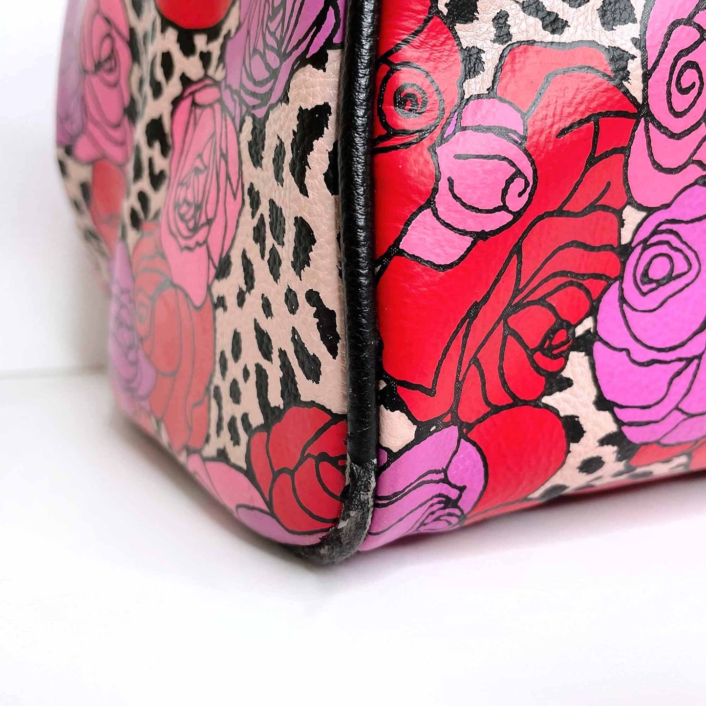 betsey johnson vegan leather rose leopard boston handbag