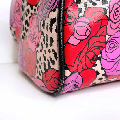 betsey johnson vegan leather rose leopard boston handbag