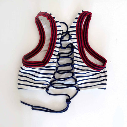 body glove stripe high neck crop bikini top - size medium