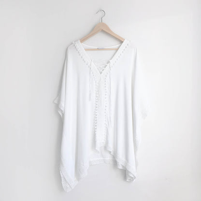 Bindya NY pom pom lace up tunic - size OS