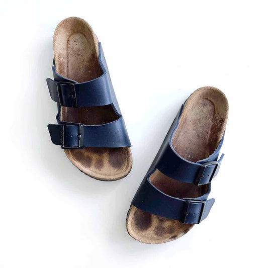 birkenstock arizona blue two strap leather sandals - size 38