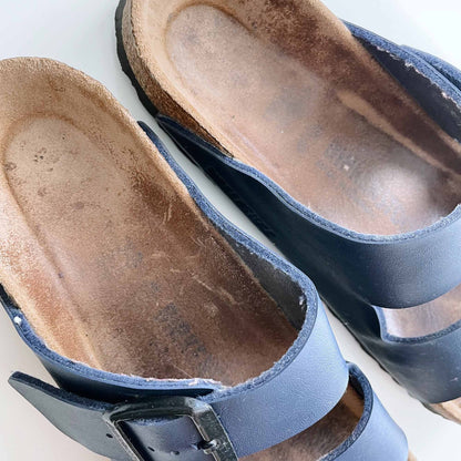birkenstock arizona blue two strap leather sandals - size 38