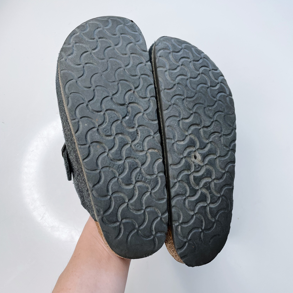 birkenstock grey wool felt boston clog mules - size 39