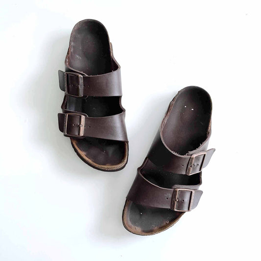 birkenstock arizona brown leather 2-strap sandals - size 39