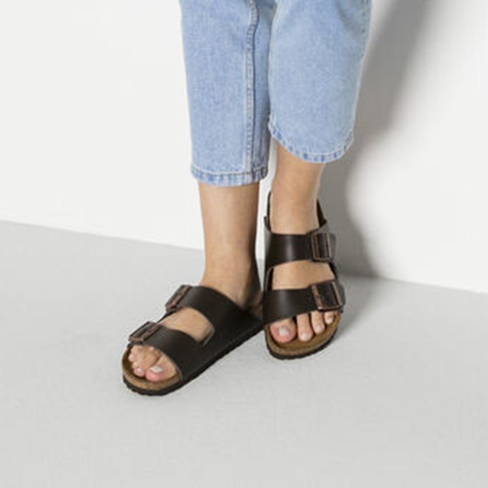 birkenstock arizona brown leather 2-strap sandals - size 39