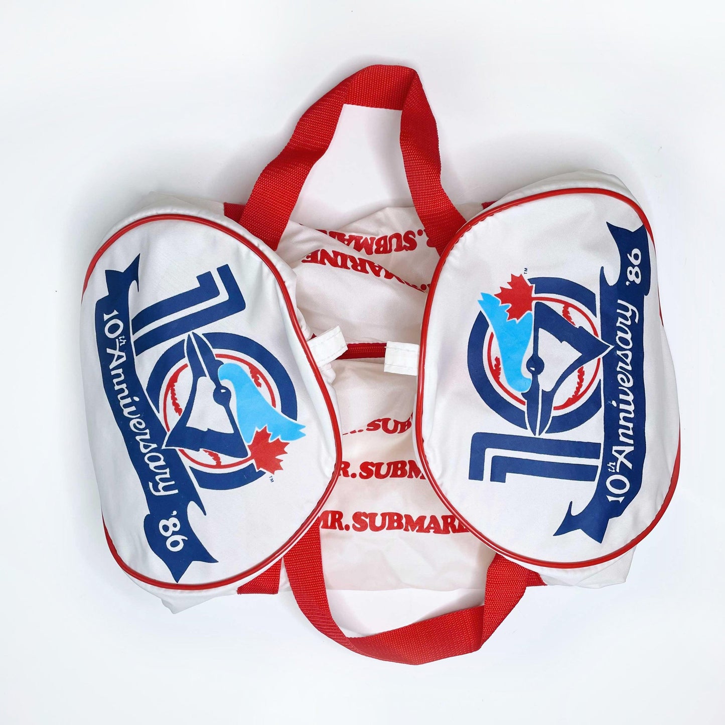 vintage 1986 blue jays mr. sub promo duffel bag