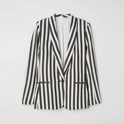 h&m linen-blend striped jacket blazer - size 4