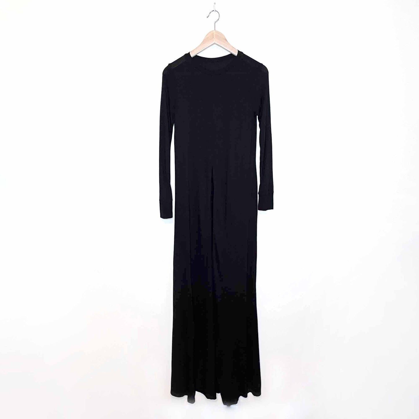 black long sleeve front slit maxi shirt dress - size xs
