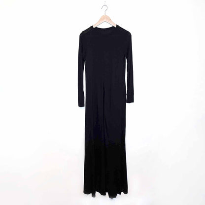 black long sleeve front slit maxi shirt dress - size xs