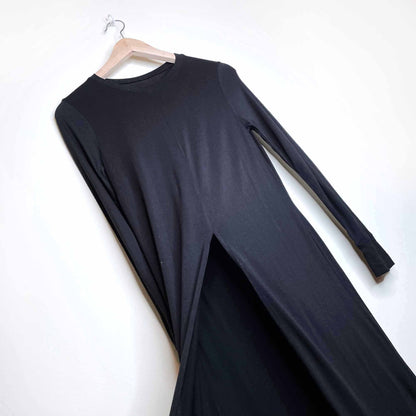 black long sleeve front slit maxi shirt dress - size xs