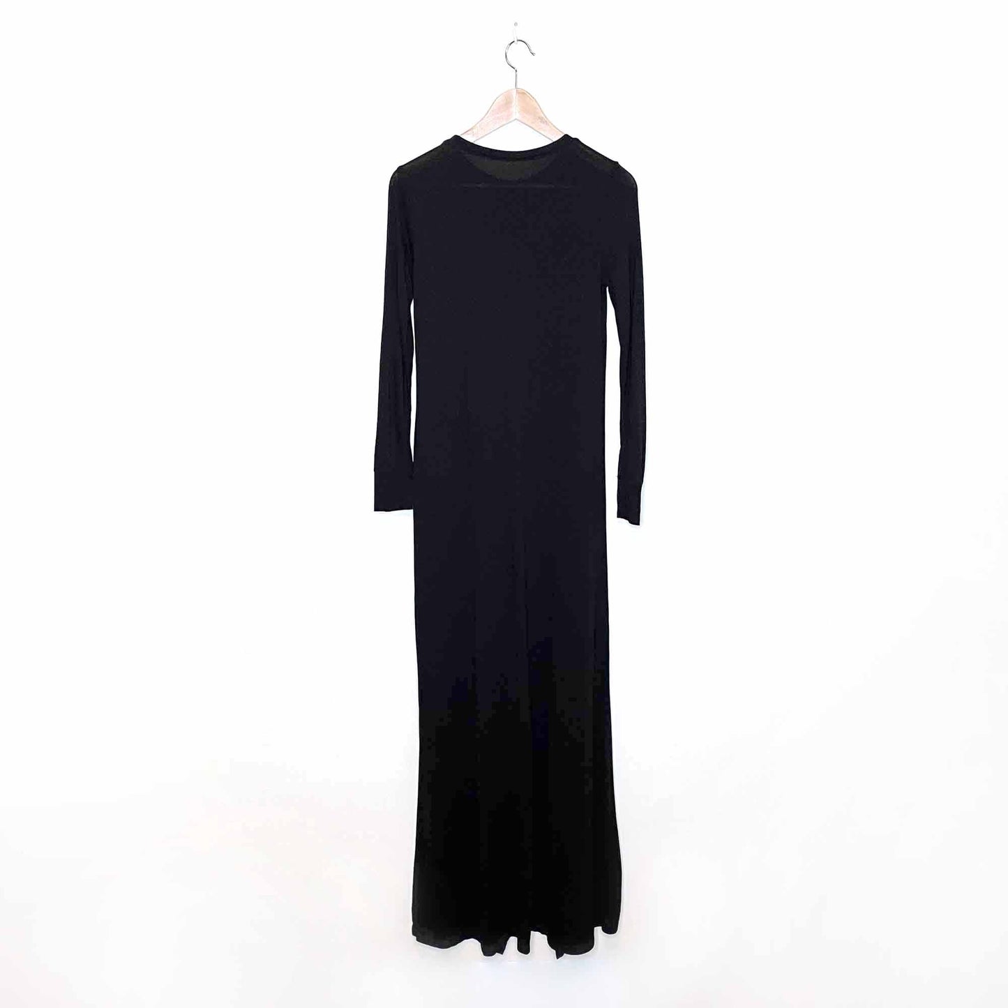 black long sleeve front slit maxi shirt dress - size xs