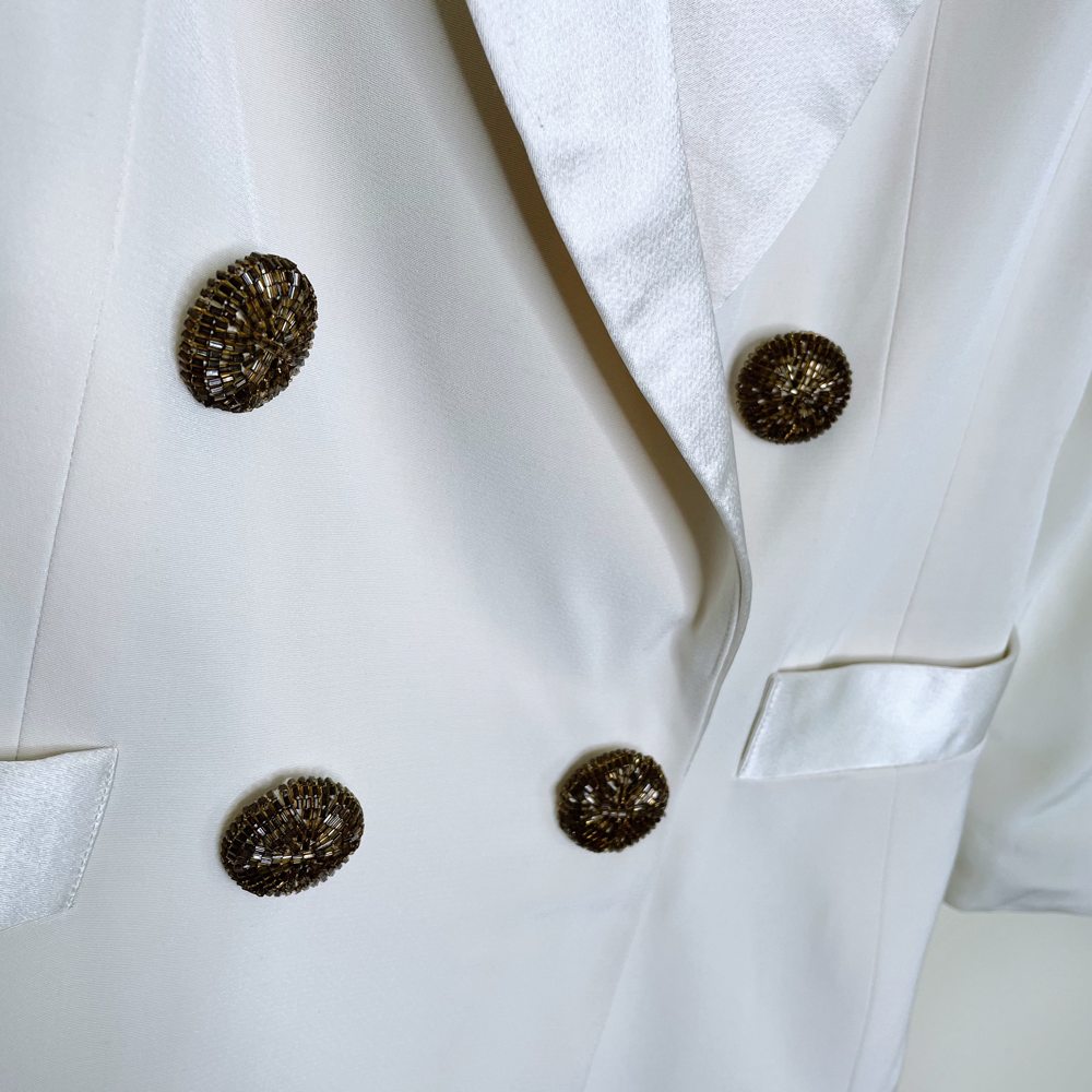 vintage joy cherry white tuxedo blazer with gold beading - size 8
