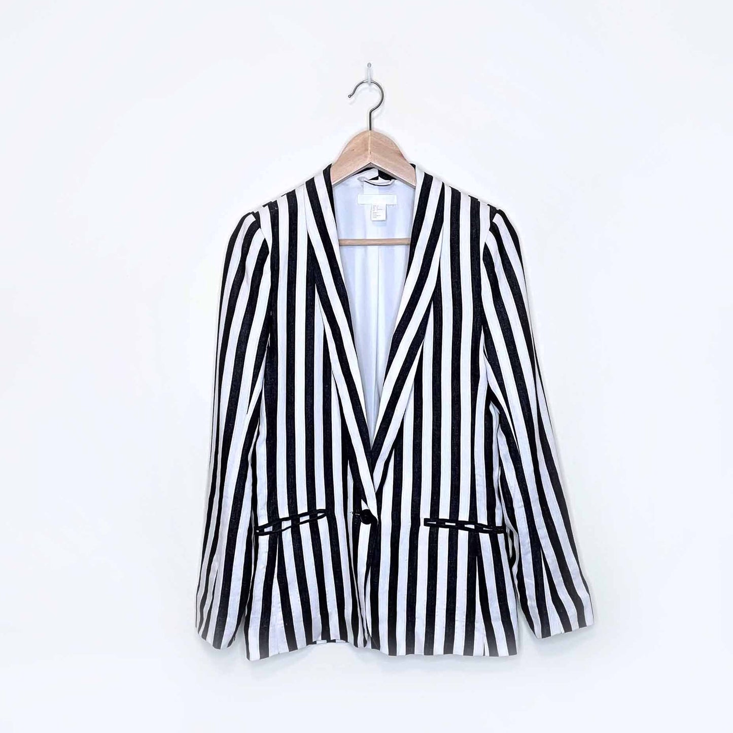 h&m linen-blend striped jacket blazer - size 4