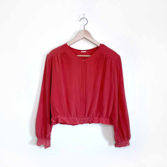 vintage 100% silk cropped ruched blouse - size medium