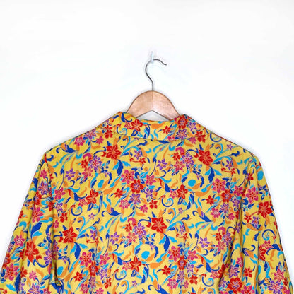 vintage tropical floral short sleeve button down blouse - size medium