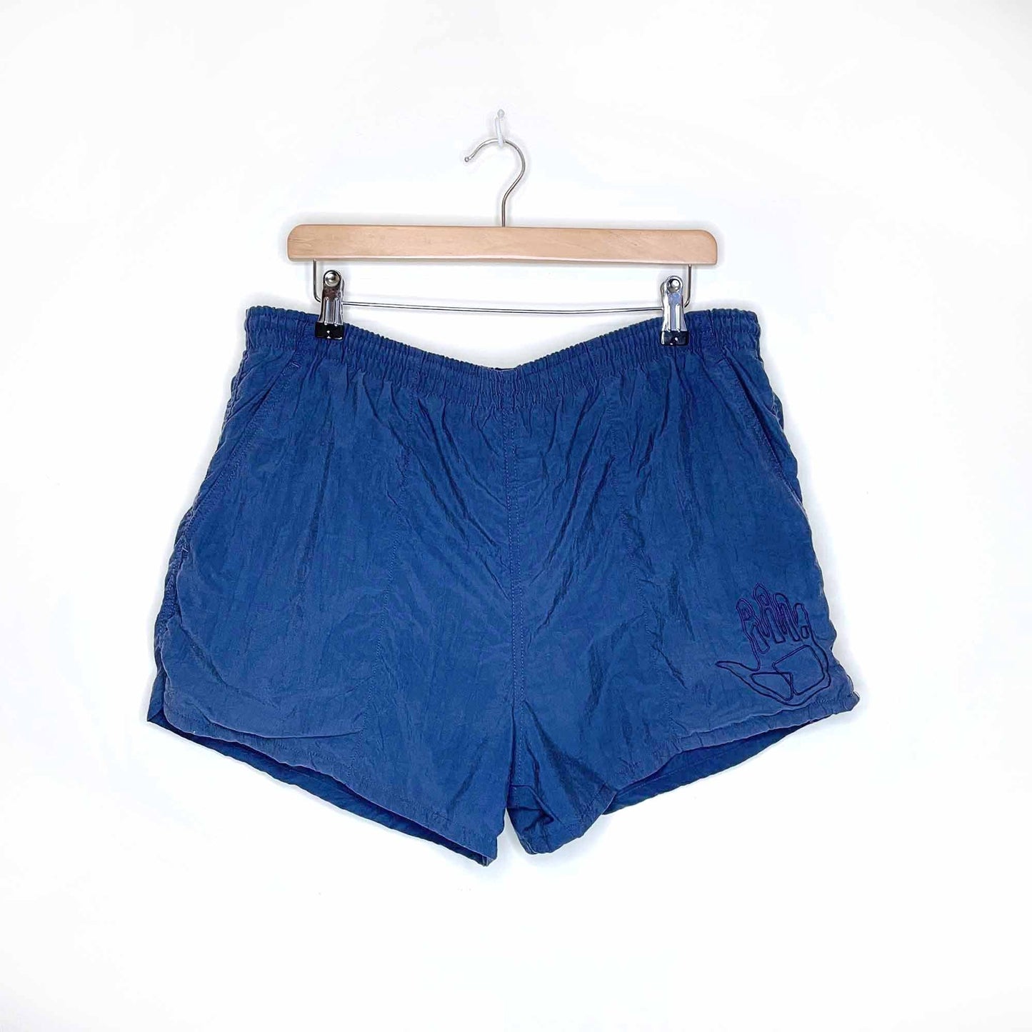 vintage 90's body glove hand logo euro length swim shorts - size medium