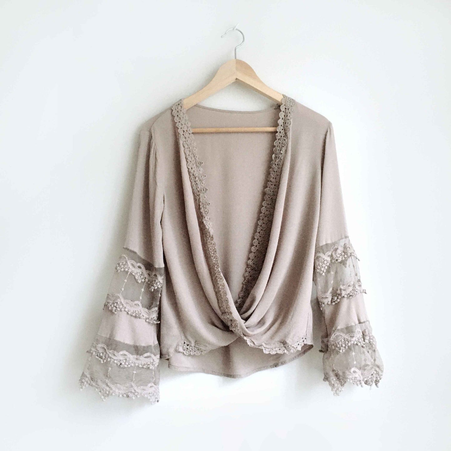 LoveRiche embroidered lace boho wrap top - size Medium