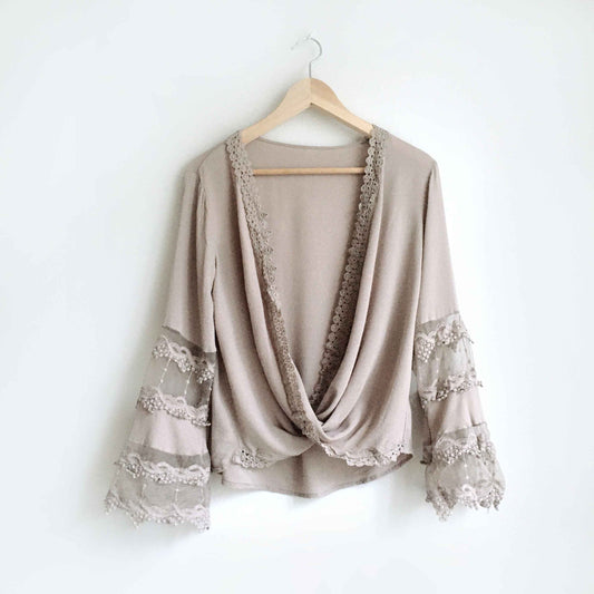 LoveRiche embroidered lace boho wrap top - size Medium