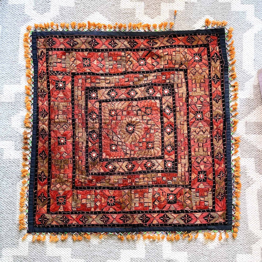 vintage oversized boho embroidered mirror tassel pillow case - 27"