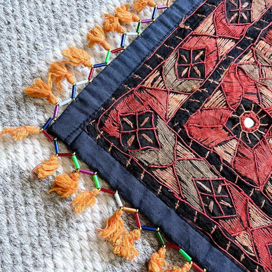 vintage oversized boho embroidered mirror tassel pillow case - 27"