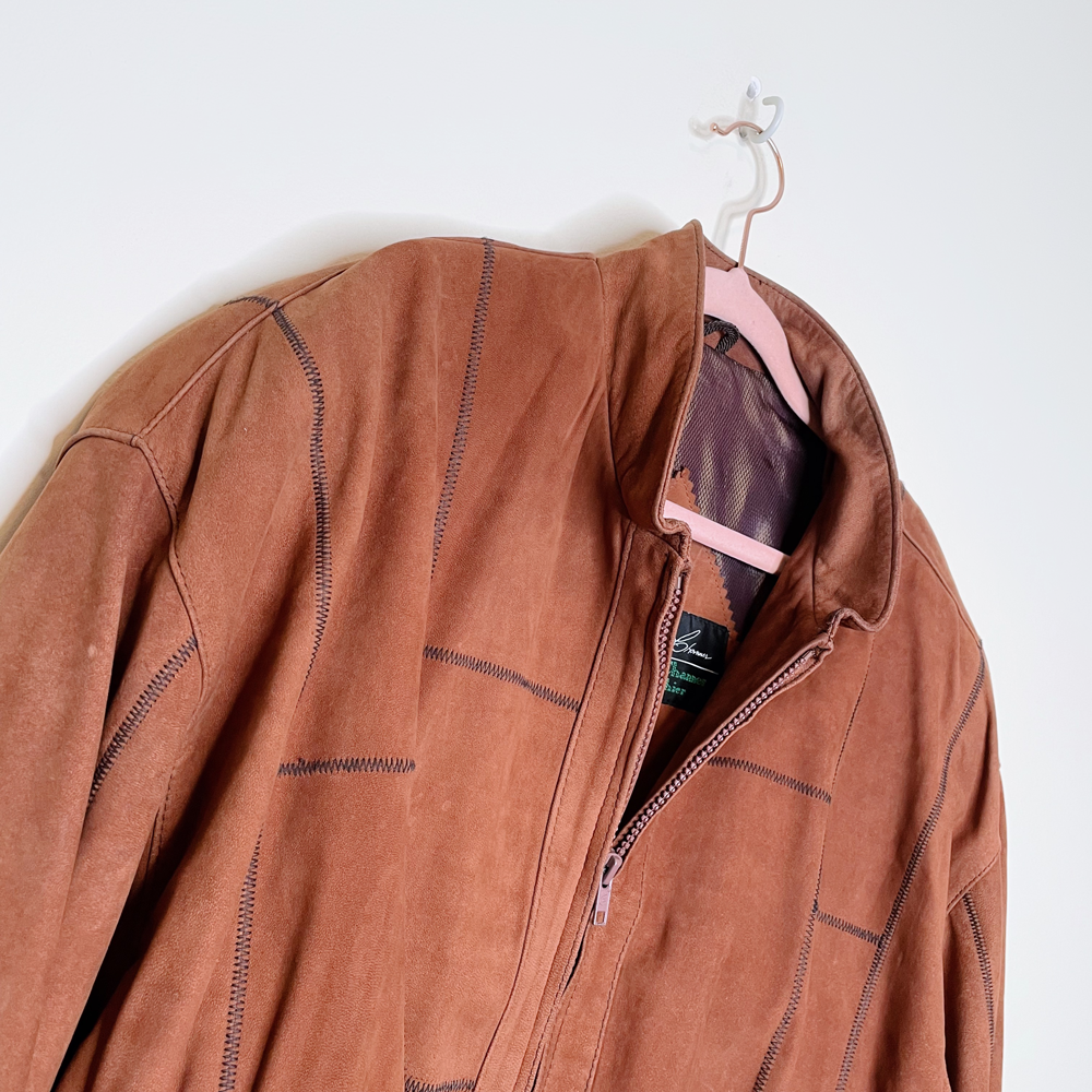 vintage sammons nubuck suede patchwork bomber jacket - size large